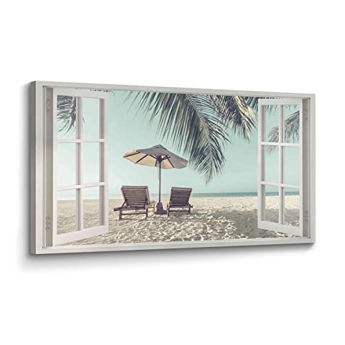 Window Beach Wall Art Canvas: Relaxing Coastal Scene Picture Tropical
