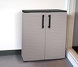 Dmora - Außenschrank Bilzen, Outdoor-Möbel, Balkonschrank, Mehrzweckschrank, 100% Made in Italy, Grau und Schwarz, gestreift, 68 x 37 x 84 cm