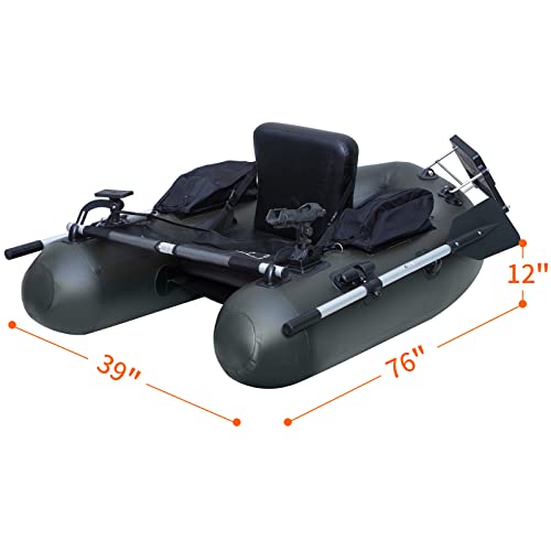 Inflatable Fishing Float Tube, Belly Boat Fishing with Adjustable Backpack Straps, Storage Pockets, Fish Ruler, Pump, Oar, Float Tubes for Fishing, 350 LBS Load Capacity - Image 3
