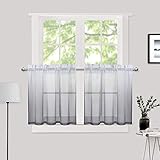 CAROMIO Kitchen Curtain Faux Linen Sheer Curtains Voile 24 inch Length Rod Pocket Small Half Window