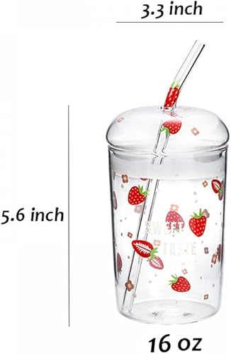Miniatura 7 de Vaso de cristal transparente de fresa de 16 onzas con tapa y popote