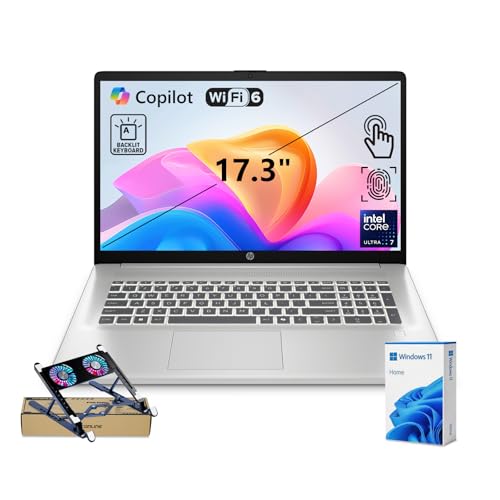 HP Business Copliot AI Laptop PC, 17.3' Touchscreen, Intel Ultra 7 255U, 32GB DDR5 RAM, 1TB SSD, Wi-Fi 6, Win11 Home, Backlit Keyboard, Webcam, Fingerprint Reader, Bundle with PCO Laptop Cooler