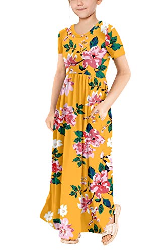 Image of storeofbaby Girls Floral /Solid Maxi Dress Floor Length with Pockets Casual
