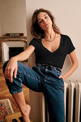 Beyove-Womens-Deep-V-T-Shirt-Summer-Short-Sleeve-Loose-Casual-TopS-3XL