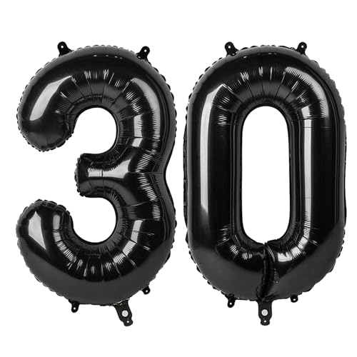 Image of 30 Balloon 40 inch Black Number Balloons for 30th Birthday Party Decoration | Saturated Color, Large 40 inch, With Inflation Straw & Hanging Holes, Great for Men's Birthday, Gothic Theme Party, Halloween