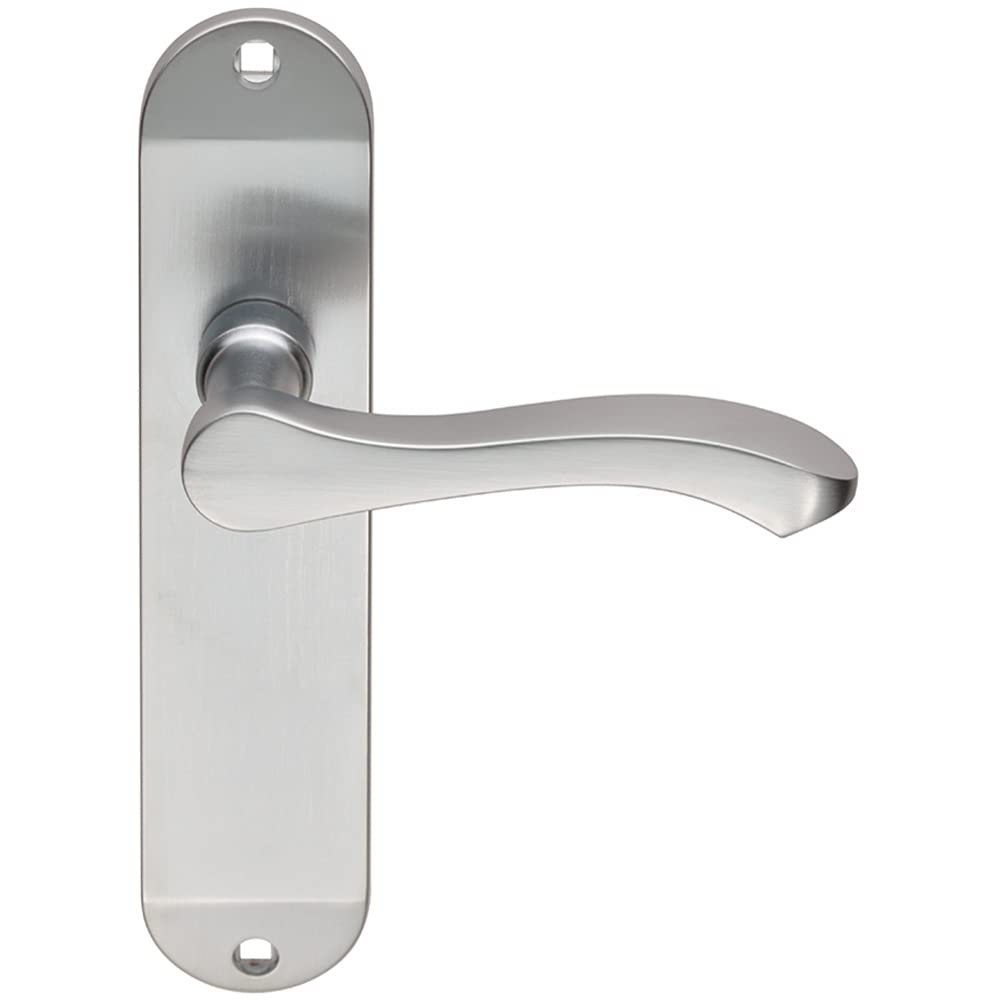 Pair Scroll Lever Door Handle on Latch Backplate - 180 x 40mm - Satin Chrome | Lever on Backplate Door Handle - Internal Door Hardware - Lock, Euro, Oval and Latch Options Available