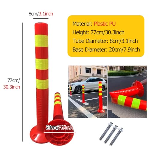 Generico Pali di delimitazione Flessibili ad Alta visibilità - 20 Pezzi dissuasori di Sicurezza per vialetti, barriera di parcheggio Leggera con bulloni di Ancoraggio, Pali di Segnalazione Rossi e gi
