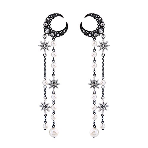 Skyeye Pendientes de Perlas de Estrellas de la Luna Pendientes de Mujer
