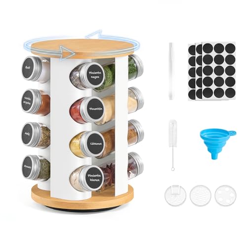 SONGMICS Especiero Giratorio, con 16 Frascos de Vidrio