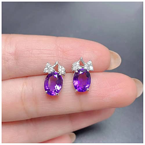 Améthyste ovale boucles d'oreilles puces violettes pour femme en pierre naturelle