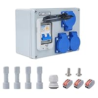 Buyweek Baustromverteiler 16A 250V Wandverteiler 2-Polig Stromverteiler IP54 Wasserdicht FI Schalter Stromverteiler mit 50A 1P+N Auslaufschutz und 3 Schuko-Steckdosen, Starkstrom Verteiler