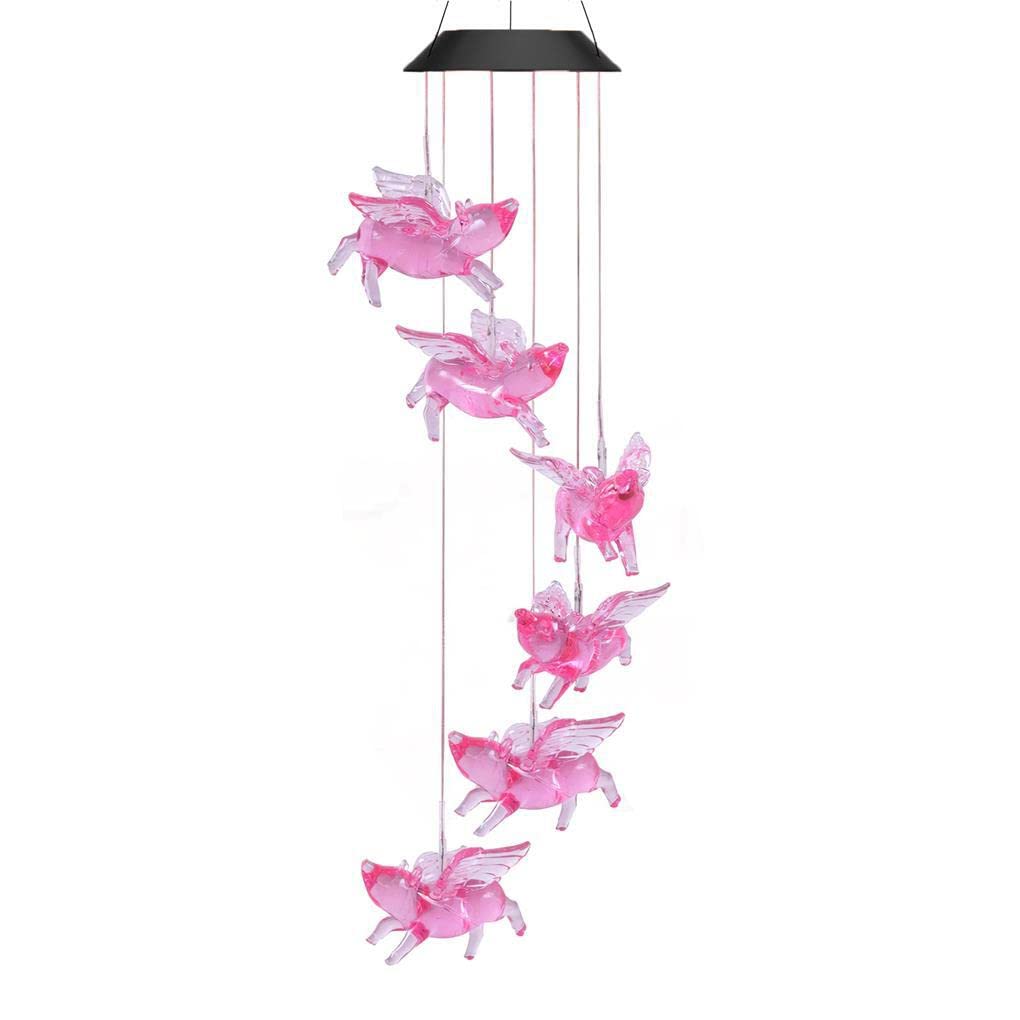 eexuujkl Color Changing Solar Flying Pig Wind Chime Lamp LED Long Endurance Landscape Automatic Light Control Decor Home Garden Lawn