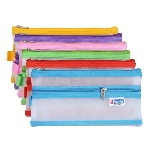 Image of TULMAN 6 Pieces Transparent Waterproof Storage Pouch Travel Organizer Mesh Bag with Zipper for Cosmetic Jewelry Makeup Pen Pencil Case (Color May Vary) (Pen Pouch 6)