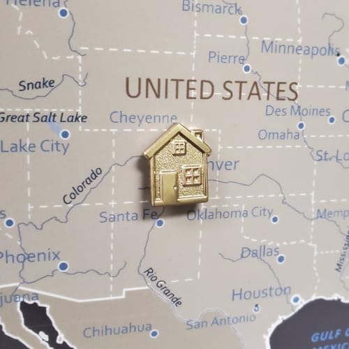 Image of Big House Push Pins - Gold Metal Home Pins - for Cork Board, Maps, or Lapel Pin Use - Designed in USA - Set of 20