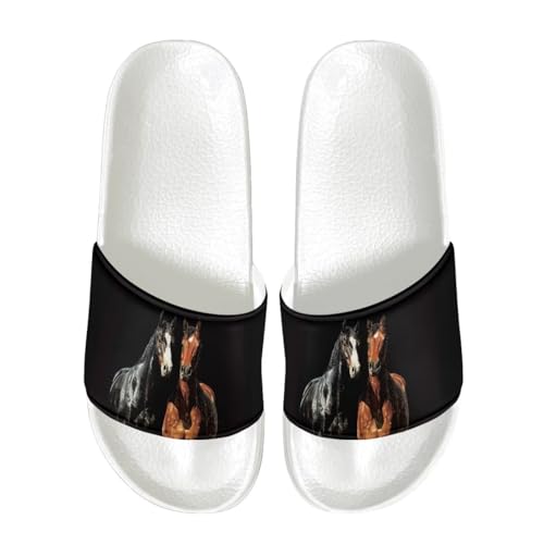 PAQGSREM Pantuflas de ducha para mujer con suela de goma antideslizante, Caballo Negro, 39 EU