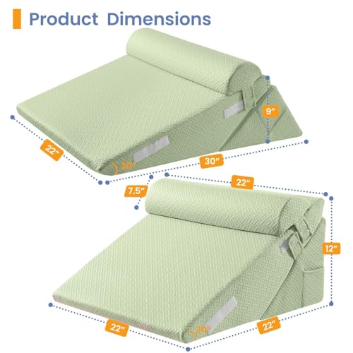 Image of Sasttie Wedge Pillow Set for After Surgery, 2PCS Adjustable Bed Wedge Pillow Headboard with Memory Foam Neck Cushion - for Acid Reflux, Sleeping, Neck & Back Support, Sage