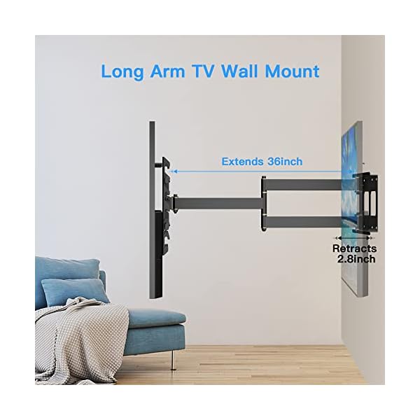 FORGING MOUNT Long Arm TV Wall Mount for 42-90 Inch TVs up to 150 lbs, 36 Inch Extension Full Motion Articulating Wall Mount with Height Setting, Swivel and Tilt, VESA 600x400mm, 8"/12"/16" Wood Studs