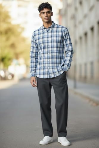 Image of JHABAK'S Cotton Blend Unstitched Checkered Fabric for Men - 2.35m Shirt Piece / 3m Kurta Piece - Width 36 Inches