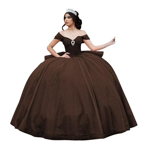 Puffy Tulle Quinceanera Dresses 2025 Sparkly Beaded Sweetheart Quince Dresses with Train TM158