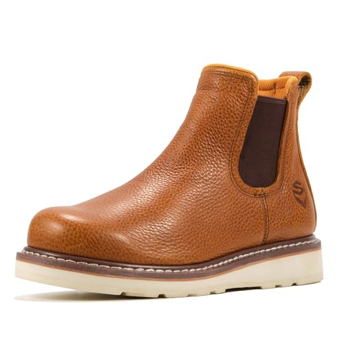 SUREWAY Men's Slip On Chlesea Work Boots for Men - Lightweight Comfortable,Full Grain Leather,Slip-resistant Wedge Sole