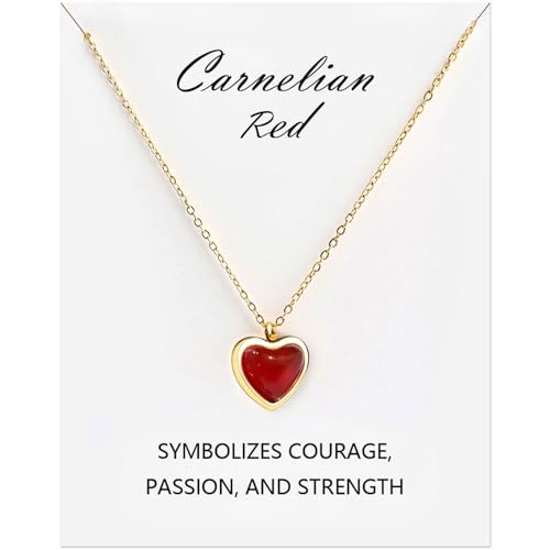 Red Heart Carnelian Necklace for Women, Stone Heart Pendant Necklaces for Teen Girls, Anniversary Birthday Gifts for Her