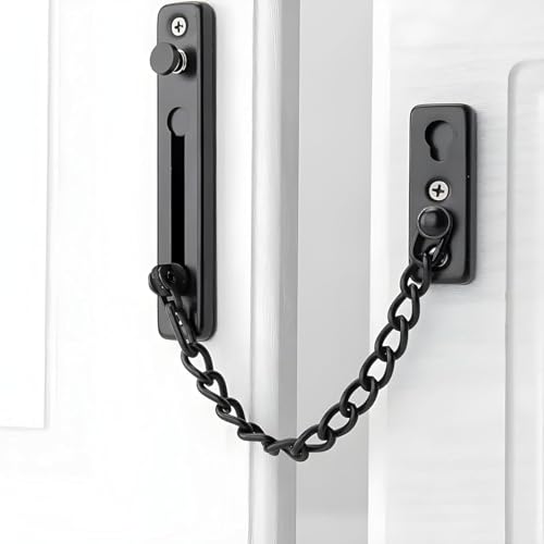 Image of Black Door Security Chain Heavy Duty Safety Chain Lock Door Guard Chain Latch for Home Security Interior Door Chain Lock Anti Theft Door Security Hardware for Main Door Front Door Chain Restrictor