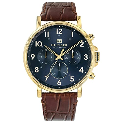 Tommy Hilfiger Multi Zifferblatt Quarz Uhr für Herren mit Hell-Braunes Lederarmband - 1710380