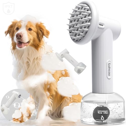 Image of Pet Electric Foaming Dog Shampoo Dispenser with Brush for Dogs Bathing, Soft Brush, Massaging and Grooming, Bubble /Spray Mode, Rechargeable Dog Foam Sprayer Soap Dispenser for Short /Long Haired Pet