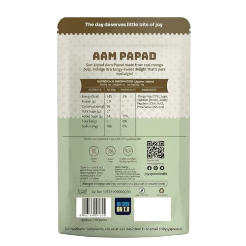 Image of JoySpoon Aam Papad | Traditional Mango Fruit Snack | Sweet & Tangy After-Meal Treat | Individually Wrapped Pieces | Pack of 2