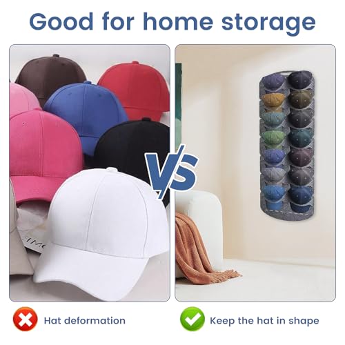 LZYDKH Cap Halterung Wand, Baseball Kappen Halterung Huthalter Doppelte Reihe Hut Organizer Faltbar Tür Rückwand mit 14 Taschen Kappenhalter für Aufbewahrung Baseballkappen(Grau)