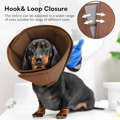 Image of Queenmore Dog Cone, Soft Cone for Dogs After Surgery, Comfy Large Dog Cone | Cone for Dogs After Surgery, Adjustable Soft Fabric Dog Cones Collar, Elizabethan Pet E-Collar for Wound Healing, Coffee,L