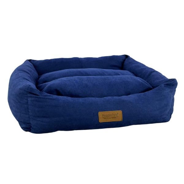 HugglePets Luxury Lounger Super Soft Stylish Dog Bed | Navy | Medium (70 x 60 cm)