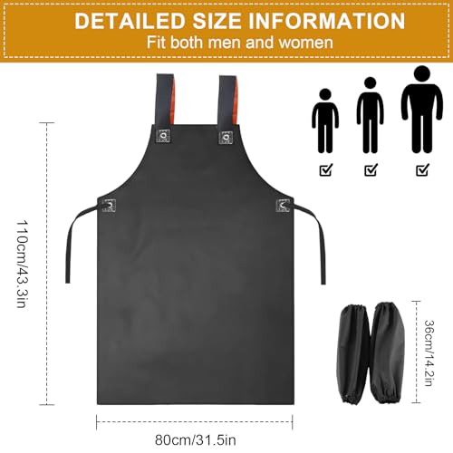 Jortmrd Schürze Wasserdicht Ölbeständig Metzgerschürze Arbeitsschürze mit Ärmelschützer Gummischürze Ölresisten PVC-Schürze für Geschirrwaschen, Laborarbeit, Metzgerei, Hundepflege, Fischreinigung