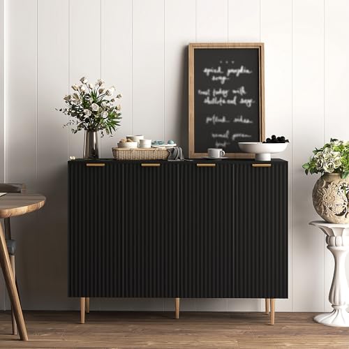 HOMCOM Modern Sideboard Buffet Cabinet, Stylish Kitchen Storage Unit with 4 Doors and Adjustable Shelves, Living Room Furniture with Metal Legs in Black - Image 2