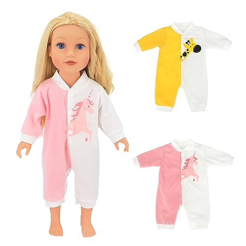 AISITE 14 inch Doll Clothes - 2 Sets Cartoon Printed Jumpsuits for 14-16 inch Baby Doll Boy and Girl