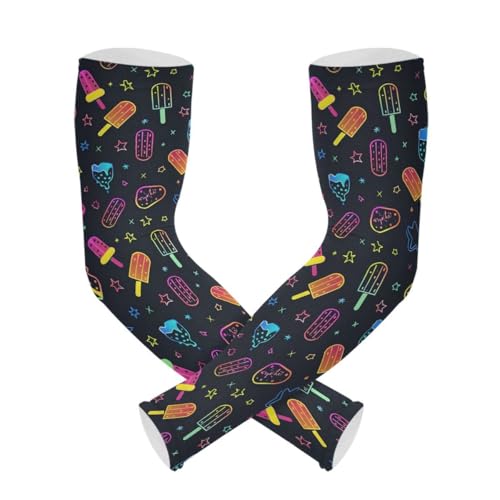 ALAZA Ice Cream Star Black Gardening Sleeves Cooling Arm Sleeves Sun Protection Thumb Hole Arm Covers for Women Men