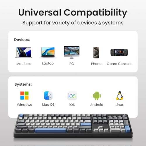 Image of Kisnt KN104 Wireless Mechanical Keyboard, 100% Full Size with Knob, Bluetooth /2.4GHz /USB-C, Custom RGB Backlit, Hot-Swappable Linear Switch, Creamy Sound for Gaming /Typing (Carbon Black)