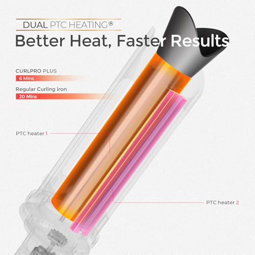 Image of TYMO CurlPro Plus Automatic Rotating Curling Iron - Upgraded Long Barrel Curling Wand for Long Hair, Ceramic Hair Curler for Women, Anti-Scald, Tangle-Free, 600M Ionic, Dual Voltage, Grey, 1 Inch