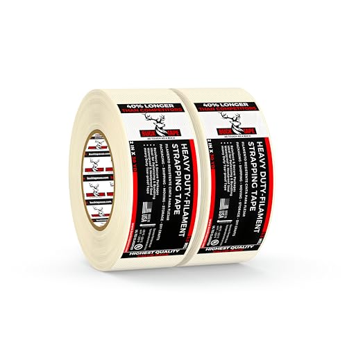 2 Pack Buck Strapping Tape 2 Inch x 30 Yds (90ft), 5.5 Mil – Heavy Duty Fiberglass Tape, Filament Tape, Reinforced Packing Tape with Synthetic PET Adhesive for Bundling, Shipping &amp; Palletizing