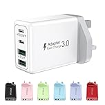 USB C Plug Fast Charge, 40W 4-Port Multi USBC Plugs UK Dual PD Power Adapter +QC Multiport Wall Charger Head Mains Type C Fast Charging plug for iPhone 17 16 15 14 13 12 11 Pro Max Plus, Samsung, iPad