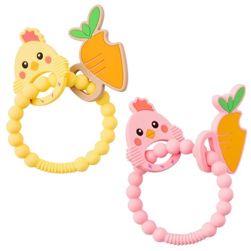 Silicone Teether Toys for Babies - 2ooya 2Pcs Pink Yellow Carrot ...