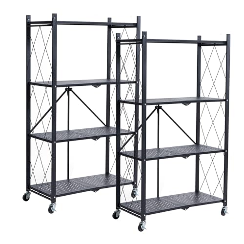 Image of BRIAN & DANY Metal Storage Shelves - 4 Tier Shelving Unit, Folding Display Shelf Racks No Assembly for Vendors and Craft Shows, Black (2Pcs)
