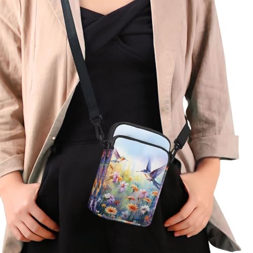 Hummingbird Floral Print Cross Body Bag, 2 Layer Portable Messenger Storage Bag Satchel Bags for Women Girls School Travel Work Sport3