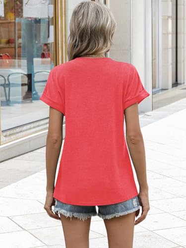 Image of EyMuse Womens Short Sleeve Henley Tops Fashion Casual V Neck Summer Tshirt | Summer Button Up Top Fashion Soft Basic Tees Blouses Spring Comfortable Classic Clothing Resort Wear for Women 2026