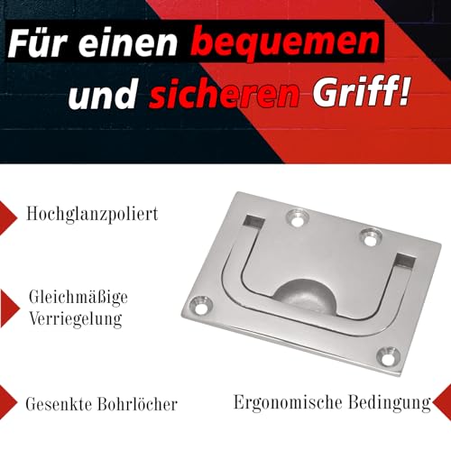 PRIOstahl Einlassgriff Bodenheber mit versenkbarem Griff Möbelgriff Muldengriff Lukenheber x 1 Stück Größe: 75 x 56 mm für Boot Luke Schiebetüren Schubladen Rostfrei aus Edelstahl V4A