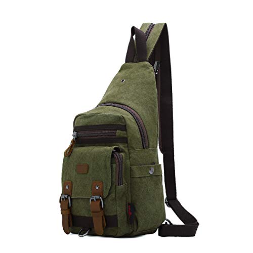 Canvas Sling Bag - Small Crossbody Backpack Shoulder Casual Daypack Rucksack for Men Women Outdoor Cycling Hiking Travel (KL7224#729#2ARMY GREEN) (KL7224#16-15ARMY GREEN)