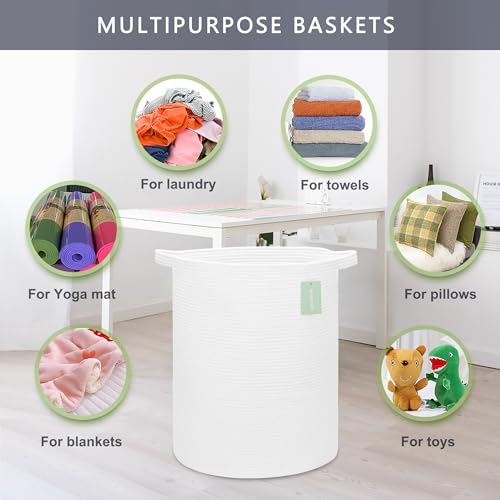 Image of Cotton Rope Basket for Girls Boys, 72L Tall Laundry Hamper, White