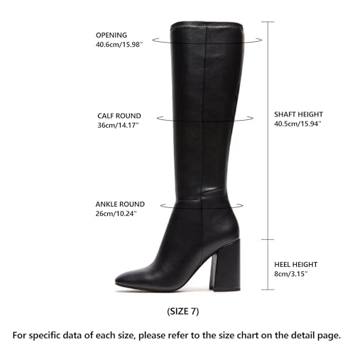 SOVANYOU Women's Faux Leather Tall Boots Fashion Square Toe Chunky Heel Knee High Boots with Side Zip2