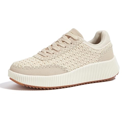 LUCKY STEP Women's Platform Sneakers Retro Braided Fashion Casual Chunky Shoes Breathable Durable Non Slip Walking Footwear