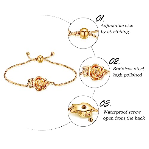 Rose Flower Urn Bracelet for Ashes for Women Cremation Urn Jewelry for Ashes Adjustable Memorial Keepsake Rose Bracelet Urn Bangle Ashes Holder Keepsake Pendant Locket Bracelet3